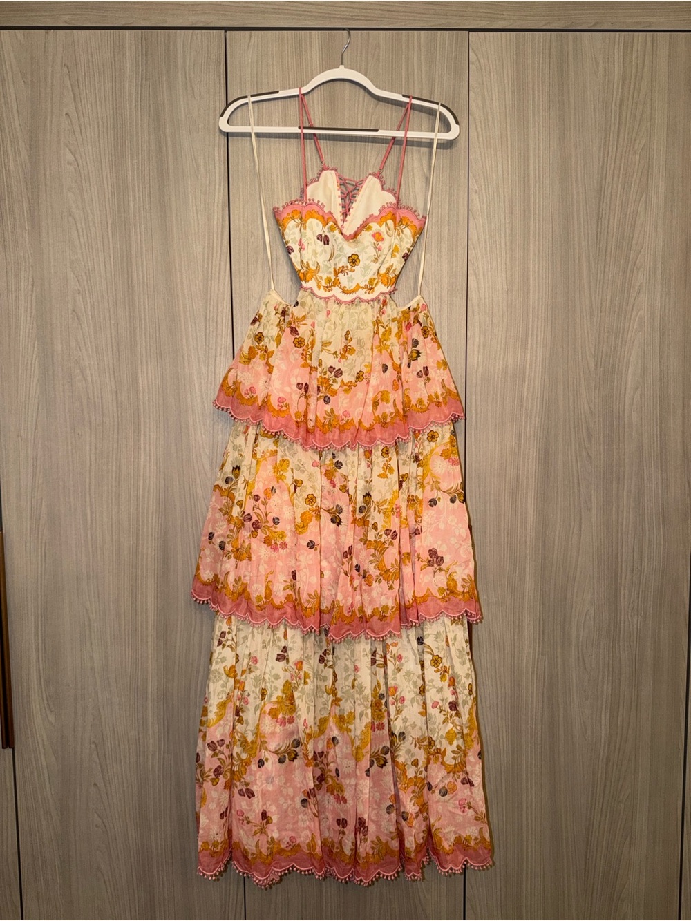 Zimmermann Laurel Frill Midi Dress in Pink & Green Floral